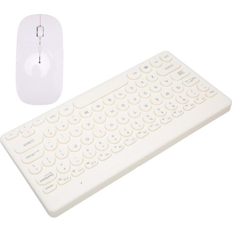 Clavier Souris Sans Fil Mini Compact 2.4G Blanc, 78 Touches et 4 Boutons pour PC Bureau