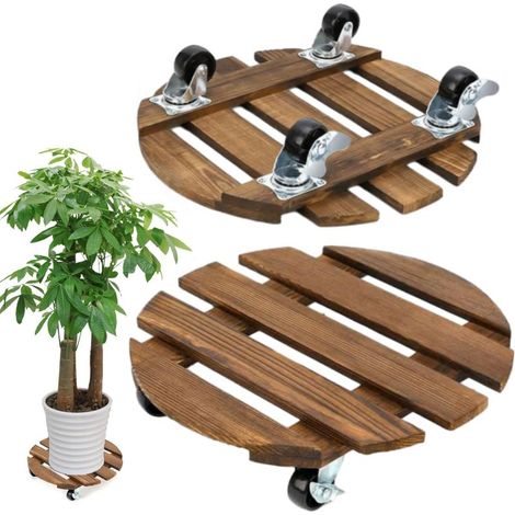 Pflanzenständer mit Rollen, 2er-Set Pflanzenständer mit Rollen 35x35 cm, Blumentopfhalter auf Rollen, Rolltablett mit 100 kg Tragkraft (1/4)