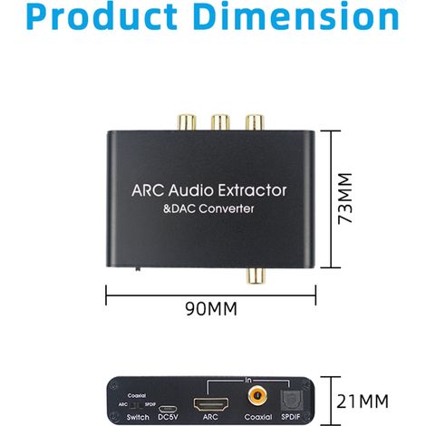 Adaptateur audio ARC 192 kHz, extracteur audio HD, convertisseur numérique-analogique (DAC), sortie SPDIF coaxiale RCA, jack 3,5 mm (1/5)