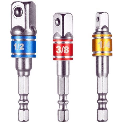 Forets Hexagonale Reducteur Connexion Adaptateur Douille 3 Pièces Socket Extension Adaptateur Bit Set + Lot de 4 Adaptateurs Réducteurs Pour Clés à Rochet/Clé à Douille 1/2\" 3/8\" 1/4\" Outi (1/5)