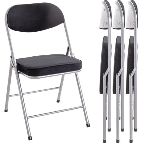 Chaise Pliante rembourrée Lot de 4 chaises Pliantes Confortables Couleur alu Noir métal, Tissu Velours, Dossier rembourré, Assise rembourrée - Dimensions : L 46 x H 80 x P 53 cm, Style : Moderne (1/5)