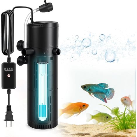 Filtre d'aquarium avec stérilisateur UV 6 W, 800 l/h, filtre intérieur 4 en 1, pompe à eau, ventilation et formation d'ondes, silencieux, filtre d'aquarium avec minuterie pour aquarium de 50 (1/5)