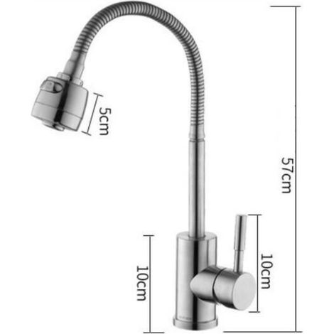 Robinet de cuisine, robinet d'évier pivotant à 360° en acier inoxydable 304 avec tuyau flexible, mitigeur d'évier, robinet de sortie d'eau à double fonction, équipé chaud/froid flexible (1/4)