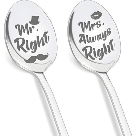 Cuillère À Café - 19 Cm - Pour Café Thé Glace Dessert - Lot De 2 Avec Gravure Personnalisée - Cadeau De Mariage Fiançailles (1/5)