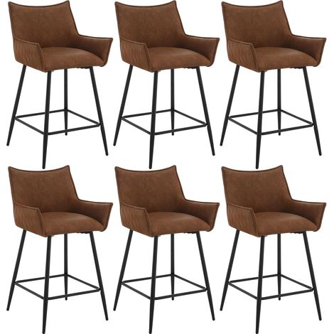 Woltu – Lot de 6 tabourets de bar rembourrés – Similicuir vintage marron – Hauteur d'assise 62 cm – Pieds en métal antidérapants (1/5)