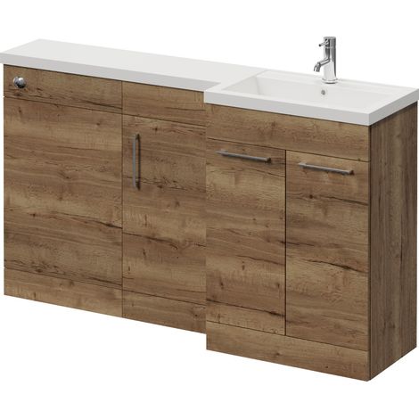 Napoli 390 Tobacco Oak 1500mm 3 Door Vanity Unit Toilet Suite with Right Hand Square Lucia Basin - 1500mm - Chrome 160mm HandleWithout Kingston Toilet Pan