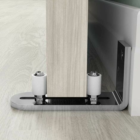 Rail de guidage pour porte coulissante mural en aluminium argenté avec roulements à billes – Lot de 1 (1/5)