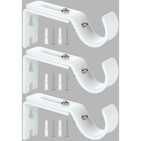Support de Tringle à Rideau Réglable,3 Pcs Supports Murale Réglables,Support pour Tringle à Rideau,Compatible avec les tringles à rideau d'un diamètre maximal de 20mm-25mm(Blanc) (1/5)