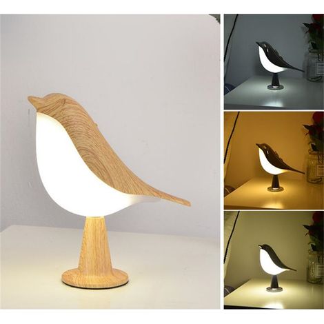 Veilleuse oiseau, veilleuse LED, 3000-6000 K, lampe de table tactile, lampe de chevet, lampe décorative (beige)