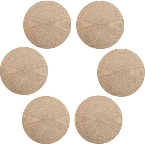 APEX Sets de table ronds marron - Lot de 6 - Diamètre 38 cm - Lavables, résistants à la chaleur, antidérapants - Style nordique (1/3)