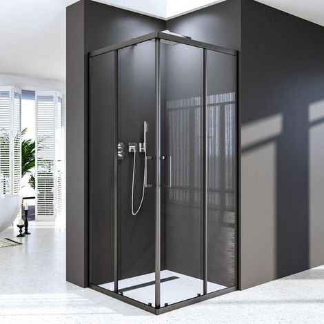 WDWRITTI Duschkabine Schwarz 100x100 cm Eckeinstieg Schiebetür 6mm ESG Sicherheitsglas Duschschiebetür Duschabtrennung Duschwand Höhe: 185cm