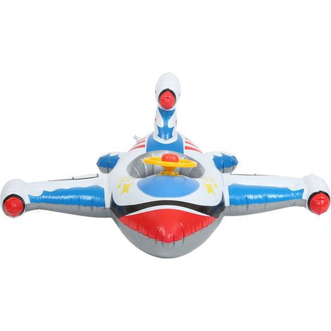 Aufblasbarer weißer Flugzeugschwimmer mit Sitz und Steuerrad für Kinder, aufblasbarer Gleiter-Poolschwimmer (1/5)