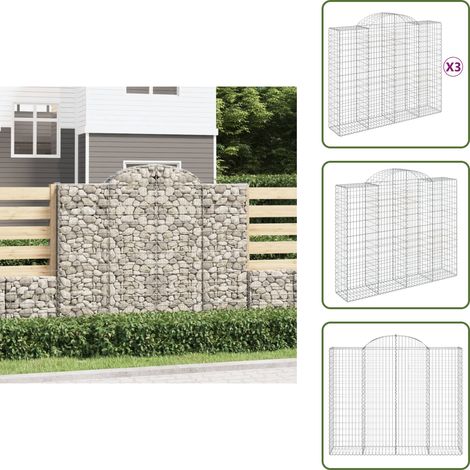 Gabionen mit Hochbogen 3 Stk. 200x50x160/180cm Verzinktes Eisen - Gabionen - Gartendeko - Gartenzubehör - Zaun - Sichtschutz (1/5)