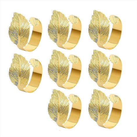 Lot de 8 ronds de serviette dorés, motif feuille, pour Pâques et mariage (1/5)