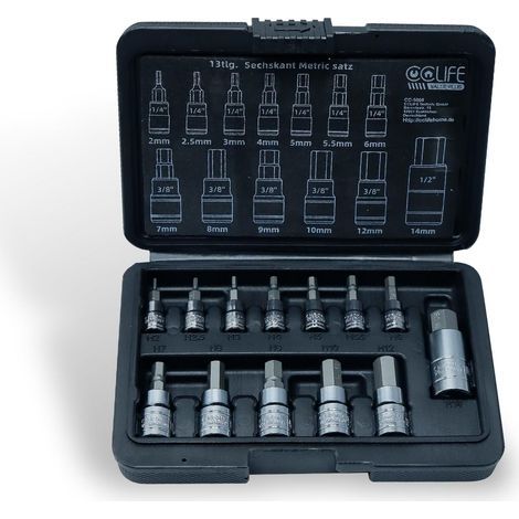 13-Piece Metric Socket Set, S2 Alloy Steel, Chrome Finish, Sizes 2mm-14mm, Mechanical Workshop (1/5)