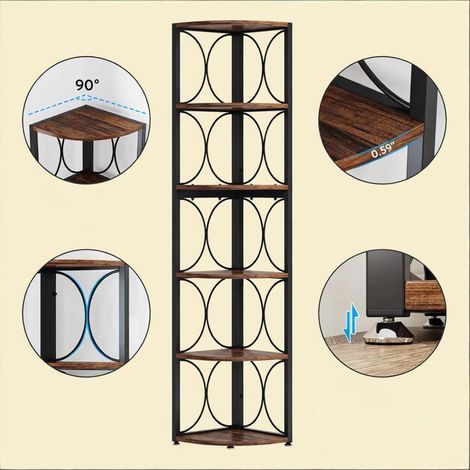 Étagère d'angle multifonctionnelle à 6 niveaux, rangement mural compact pour petits espaces. (1/5)