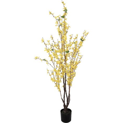 Plante artificielle Forsythia pour décoration d'intérieur en plastique jaune 20 x 20 x 125 cm - PANGIVO (1/4)