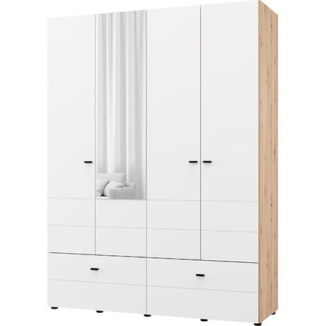 Armario Grande Spigno, Ropero Dormitorio 2 Estantes, 2 Cajones, Colgador, 155x208h cm Blanco Mate