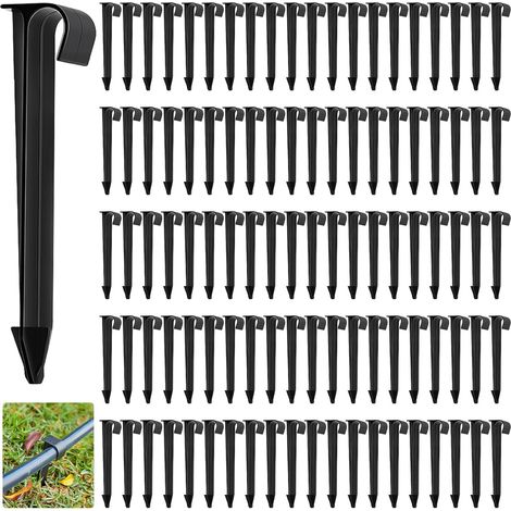 100 estacas de soporte para manguera de riego, soportes de fijación al suelo para mangueras de riego de jardín (diámetro 16 mm, longitud 11,2 cm)
