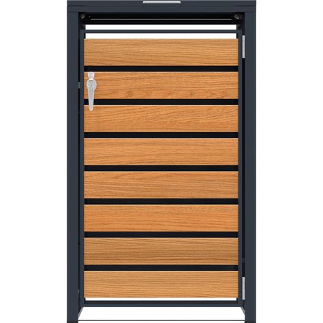 Single Wheelie Bin Metal Storage - Anthracite & Wood (1/5)