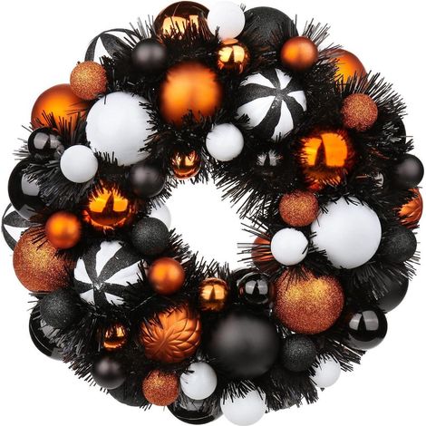 Halloween Kranz 33cm mit bruchsicheren Kugeln für Haustür & Garten