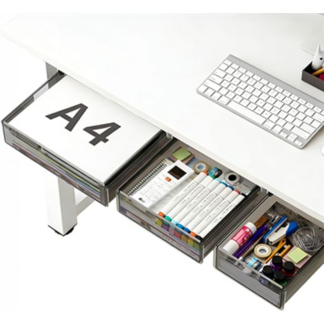 Tiroir Sous Bureau - Rangement Coulissant Pour Table - Grand Moyen Petit - Fixation Adhésive Sous Table - 3 Pièces (1/5)