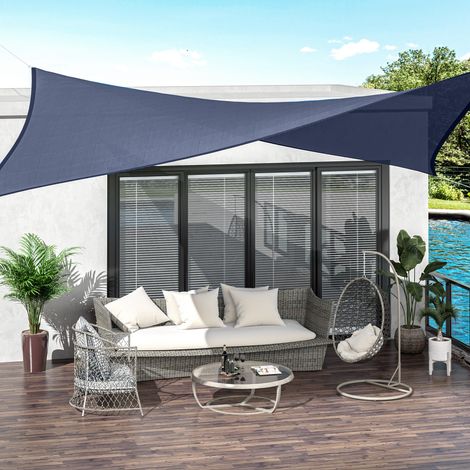 Vela ombreggiante rettangolare 4x6 m con anelli in acciaio inox anti-UV e corde in nylon per giardino e patio, blu