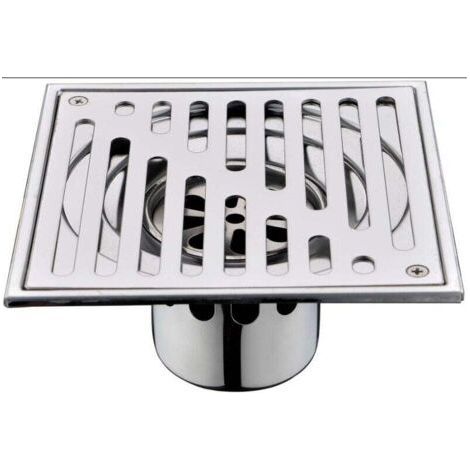 Stainless steel floor drain, odor-resistant, square, for bathrooms, drain grate, shower drain, large caliber, 150 x 150 mm (1/4)