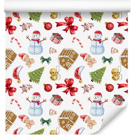 Papier peint de Noël blanc, corail, crème et or 50x1000 cm (1/5)