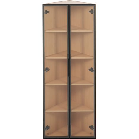 Vitrine d’angle MDF effet chêne avec LED et verre trempé 62 x 35 x 160 cm (1/5)