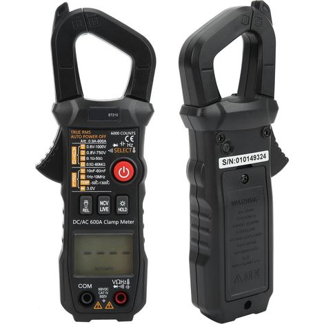 ST210 Digitales Zangenmultimeter, automatischer AC/DC-Spannungs- und Stromprüfer mit 6000 Messpunkten, Schwarz (1/5)