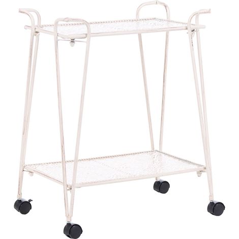 Shelving Unit Iron White 2 Tier Shelves Mobile with Wheels Bathroom Retro Style YUMBILLA