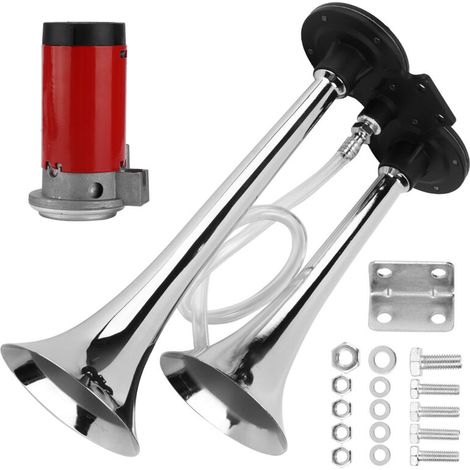 Double trompette de voiture 12V 150dB chromée noire avec compresseur de remplacement pour SUV moto bateau hors route-Crezuo
