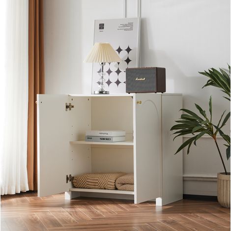 MEUBLIV Buffet 2 portes 80x40x80 cm blanc crème – avec rangement et sécurité anti-basculement (1/5)