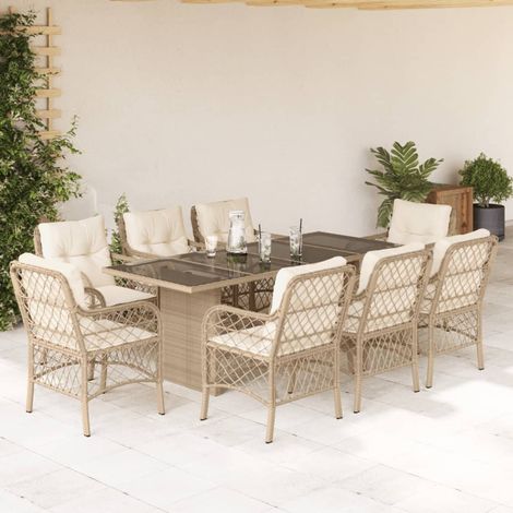 9-tlg. Garten-Essgruppe mit Kissen Beige Poly Rattan vidaXL