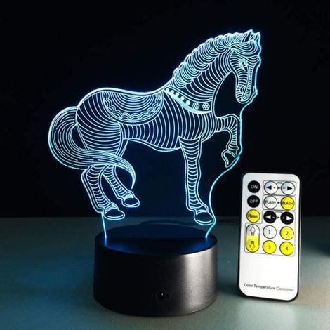 Lampe 3D Cheval - Veilleuse Led Tactile 7 Couleurs - Pour Chambre Enfant ou Salon - 1 Pièce (1/3)