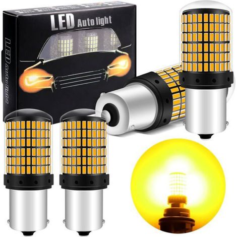 Ampoule LED jaune - - 21W - Ambre - 1500 Lumens - 12-24V DC - Lot de 4 - Compatibilité: 1156, BA15S, P21W (1/5)