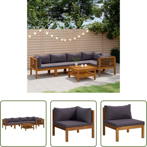 Holzsofa - 6-tlg. Garten-Lounge-Set mit Auflage Massivholz Akazie (1/5)