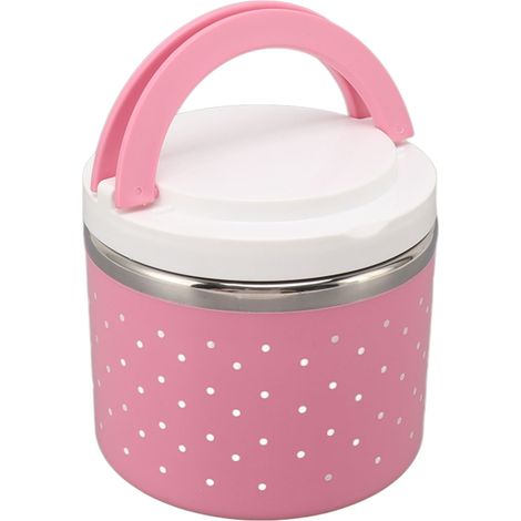 Boîte à déjeuner ronde isotherme étanche portable grand récipient thermique pour aliments pour école bureau voyage rose (1/5)