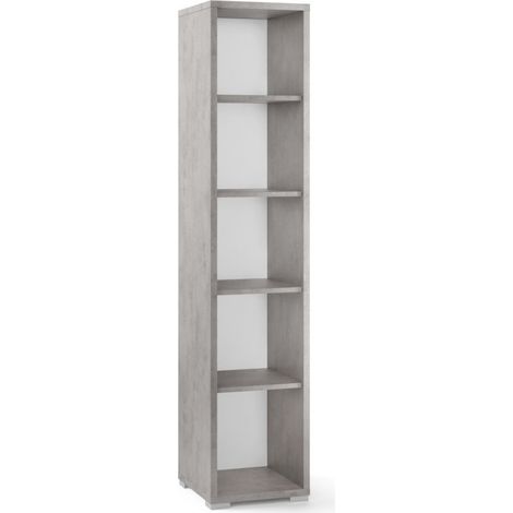 Librería estrecha moderna en madera Beton Cemento con cuatro baldas 39x41x h182 cm