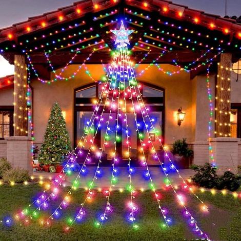Multicolore，Guirlande lumineuse extérieure intérieure, 3M de hauteur 288 LED Eclairage du sapin de Noël avec étoile 8 modes Guirlande lumineuse à jet (1/5)