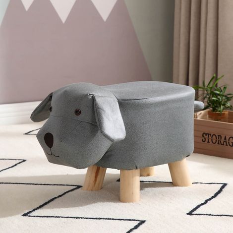 Tabouret Enfant Bois Petit Chien Mignon - Tabouret Bas Cartoon pour Chambre Enfants, Jardin d'Enfants Gris Bleu (1/5)