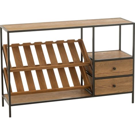 Meuble bar bois naturel et noir design rangement bouteilles - Bois naturel et métal noir (1/5)