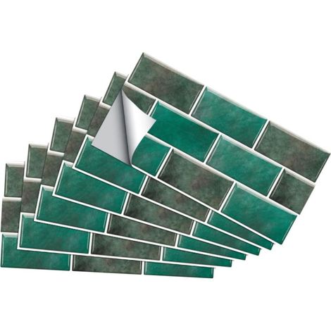 6 Stück wasserdichte Wandaufkleber, Retro-Dekorplatten für Küche und Bad, Designaufkleber für Wanddekoration und Ölschutz, Grün (1/4)