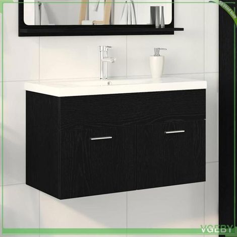 Meuble de salle de bain - 3333139 - Chêne noir - Suspendu - Tiroir avec vasque intégrée (1/5)
