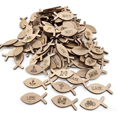 50 Pièces Poisson Déco Poisson Baptême Décoration Murale Poisson Bois Tranches Bois Décoration Table Communion Accessoires Maison Bois Pour Première Communion, Confirmation, Baby Shower (1/5)