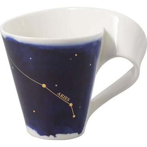 Villeroy & Boch NewWave Stars Tazza con Manico Elegante con Costellazione Ariete, Adatta per lavastoviglie, Porcellana Premium, Bianca/Blu, 300 ml (1/2)