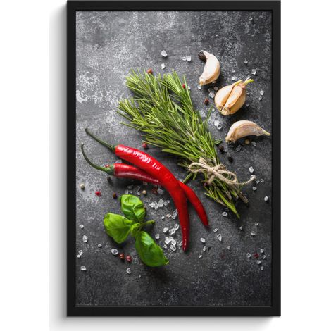 AFFICHE ENCADRÉE Poivre - Herbes - Épices - Béton Cadre Décoration Murale 40x60 (1/5)