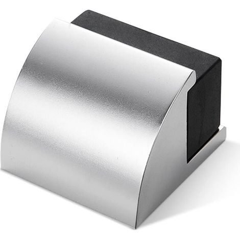 1 Black Rubber Floor Mounted Door Stops - Modern Silver Chrome Metal Doorstop - Wall Protection with Bumpers and Fixings (1/5)