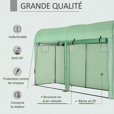 Serre à tomates 3L x 1l x 2H m – Acier thermolaqué – Bâche anti-UV imperméable – 2 portes enroulables et 4 fenêtres zippées – MH (1/2)